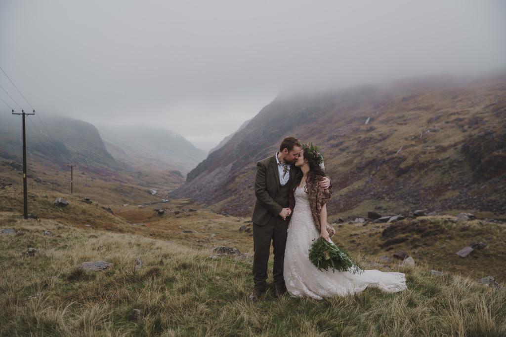 Bride and groom on Pen-y-Pass, Snowdonia, from a North Wales Wedding Photographer