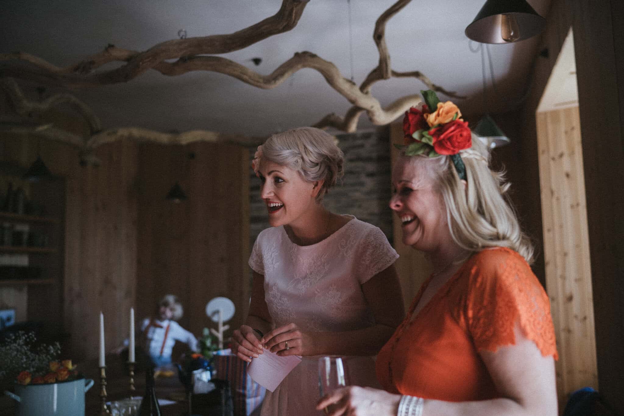 Bride gets ready at Fforest Farm