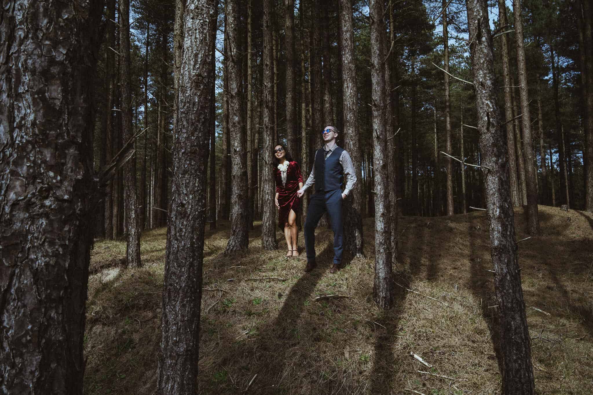 Wedding photography in Newborough Forest.