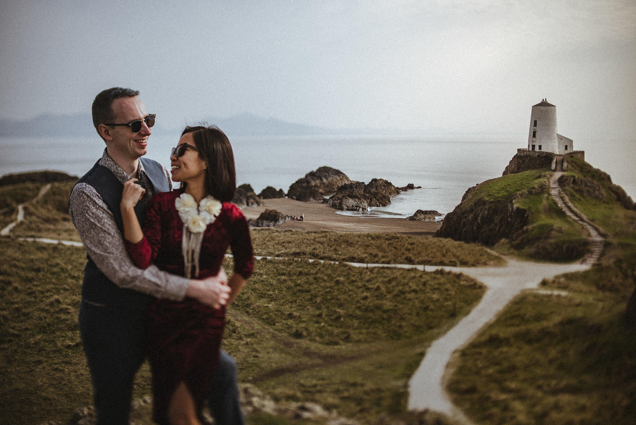Wedding photography with Tŵr Mawr lighthouse, Anglesey.